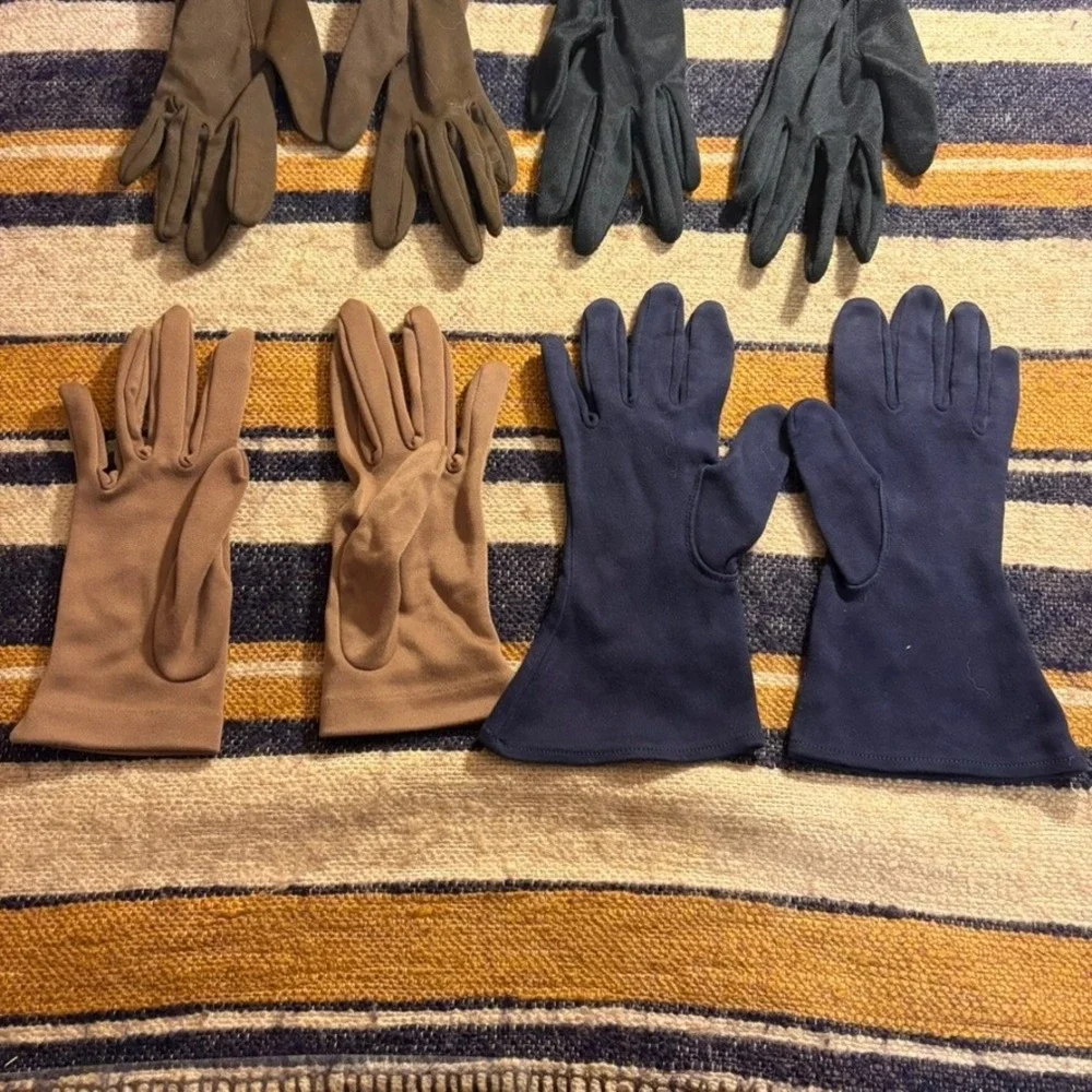 Vintage Formal Dress Gloves Lot 4 Pairs Opera Wrist Length Black‎ Navy Retro